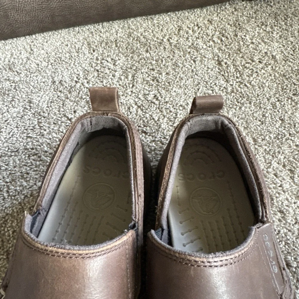 CROCS Denton Leather Slip-Ons Removable Comfort Insoles Espresso Size 13